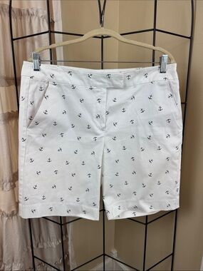 Kenar White White Shorts with Navy Anchor Print Nautical Size 12 EUC